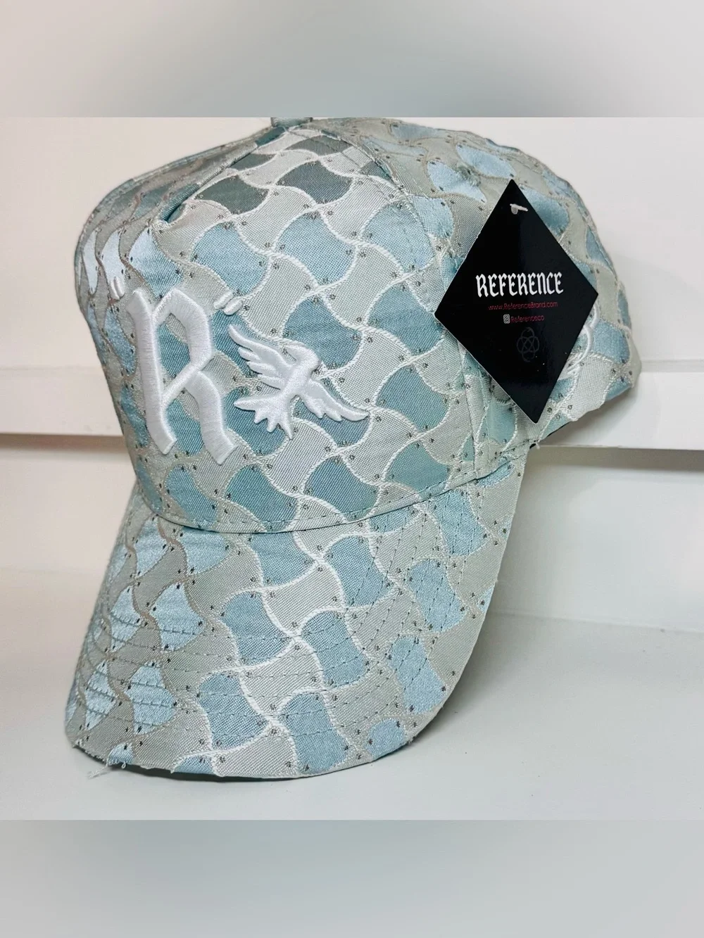 Reference Brand Luxe Woven Snapback Hat - Blue Snake Scale Pattern w/ Embroidere